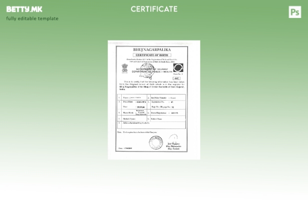 Модерен стил во Индија, шаблон за извод од матична книга на родени во канцелариј